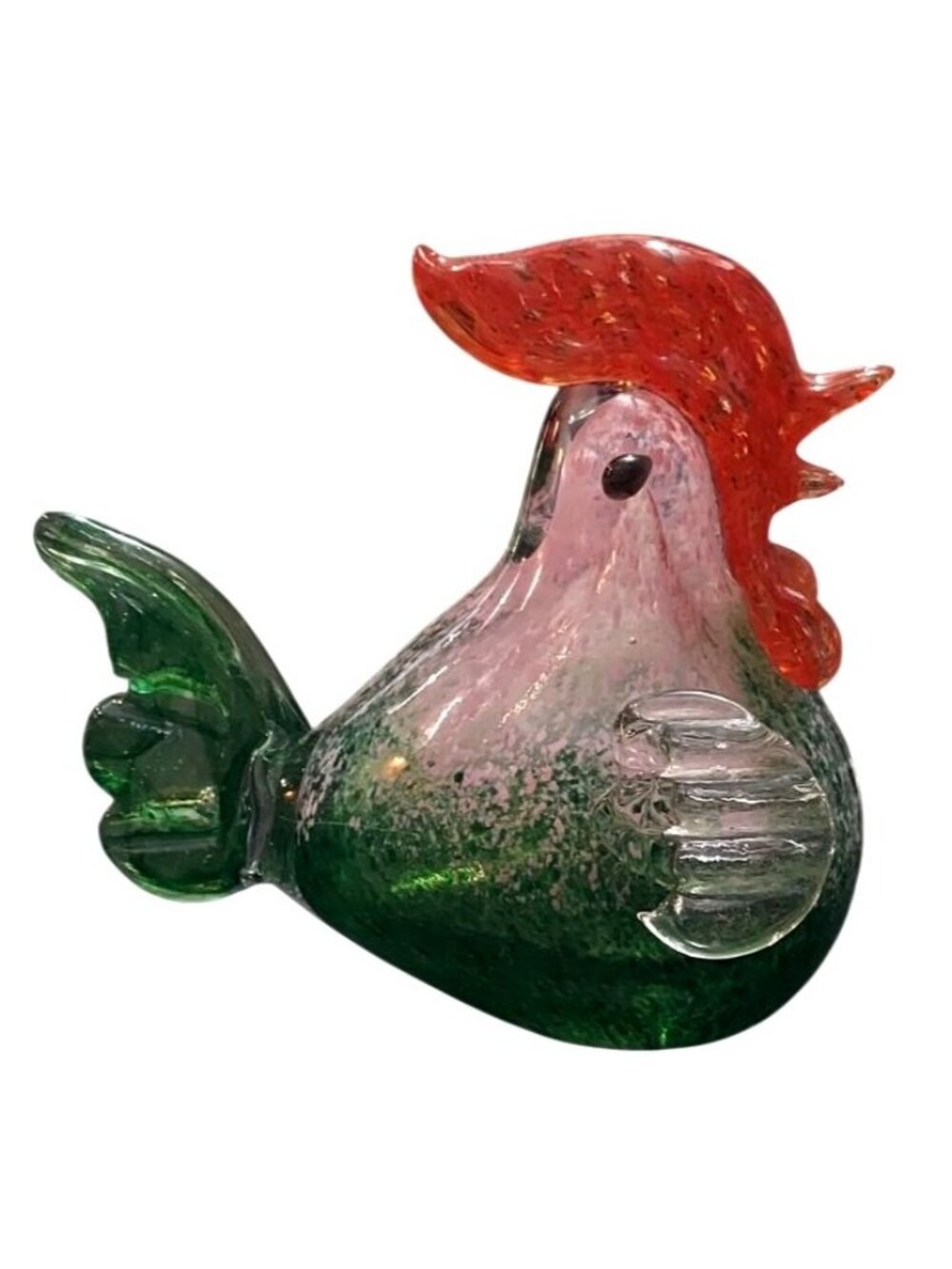 Glass Rooster Chicken Figurine Paperweight Hand Blown Art Vintage Collectible